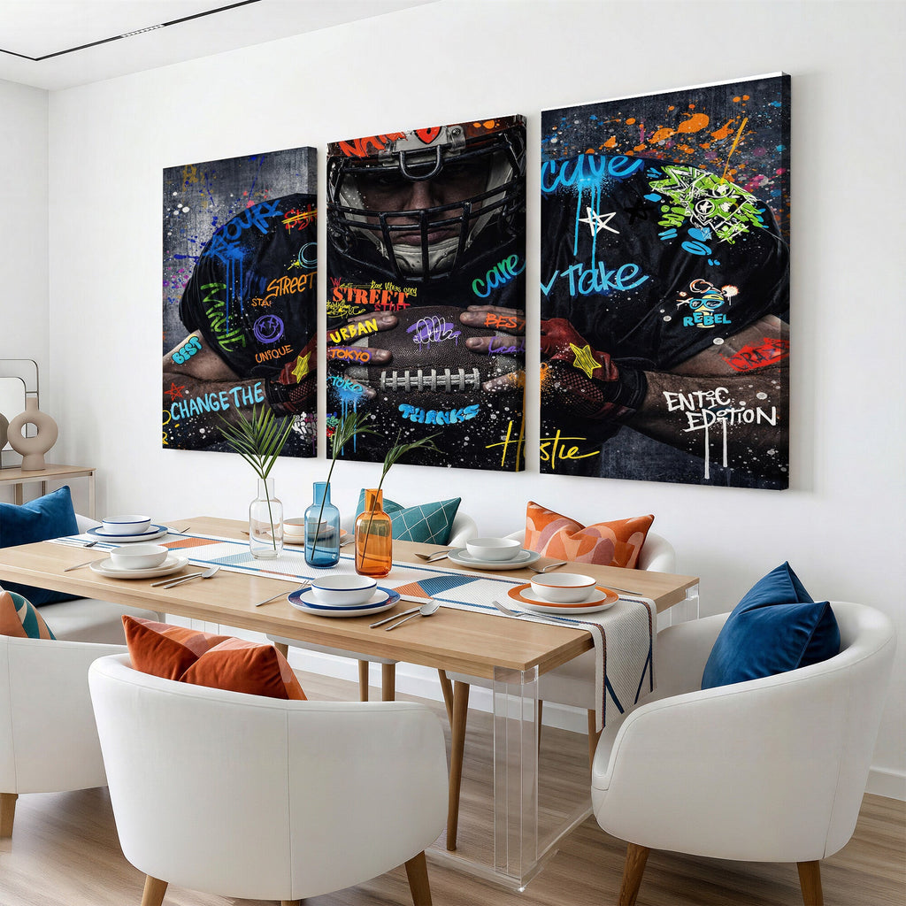 Graffiti American Football Player Street Art Wall Art Canvas Print