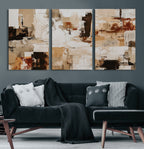Blue Teal Abstract Canvas Wall Art, Modern Brushstroke Style Print, Navy Orange Contemporary Decor