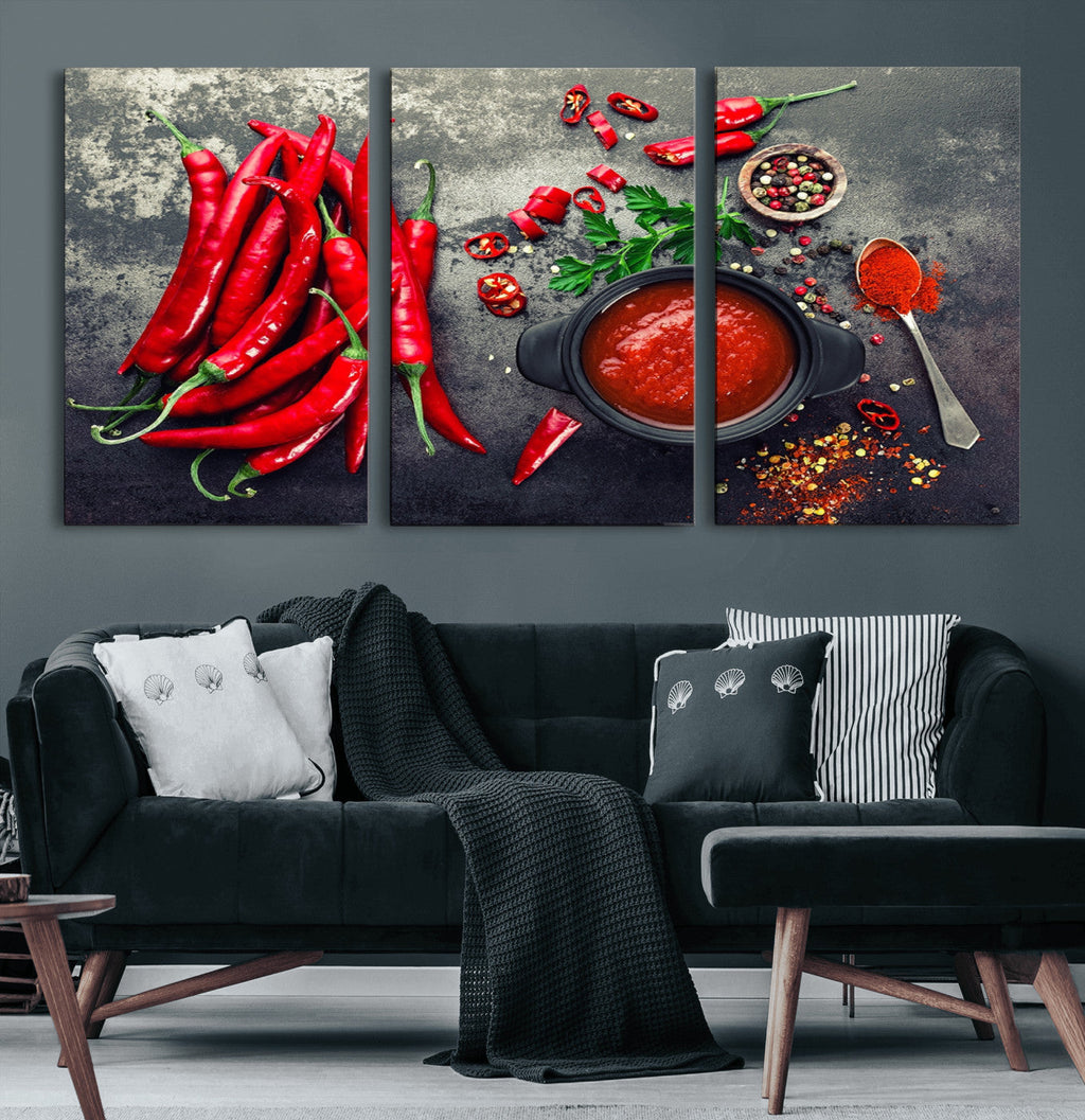 Red Chili Peppers Wall Art Kitchen Artwork Canvas Print