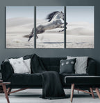 Prancing Horse Desert Large Wall Art Canvas Print, Majestic Horse Animal Artwork