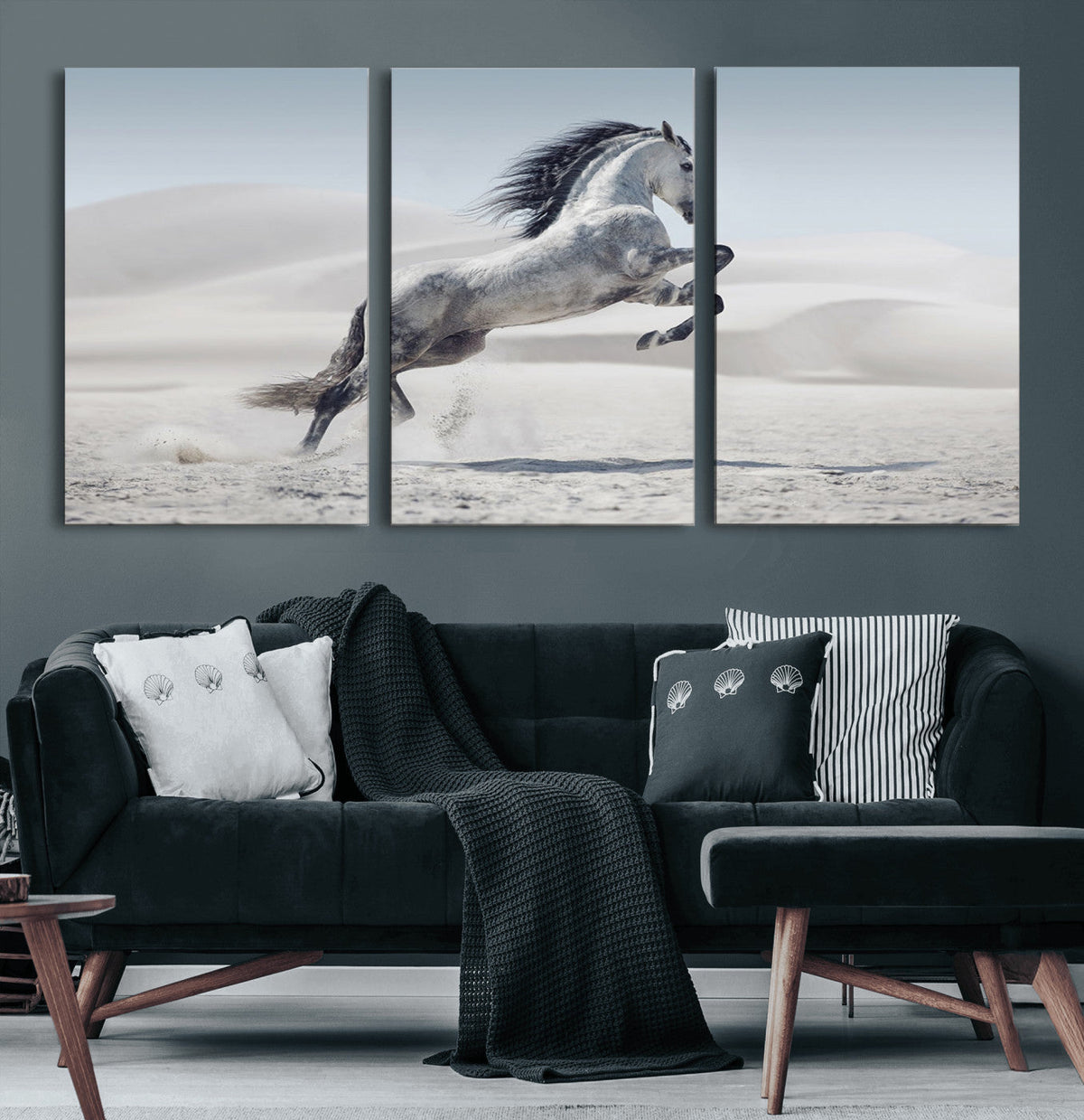 Prancing Horse Desert Large Wall Art Canvas Print, Majestic Horse Animal Artwork
