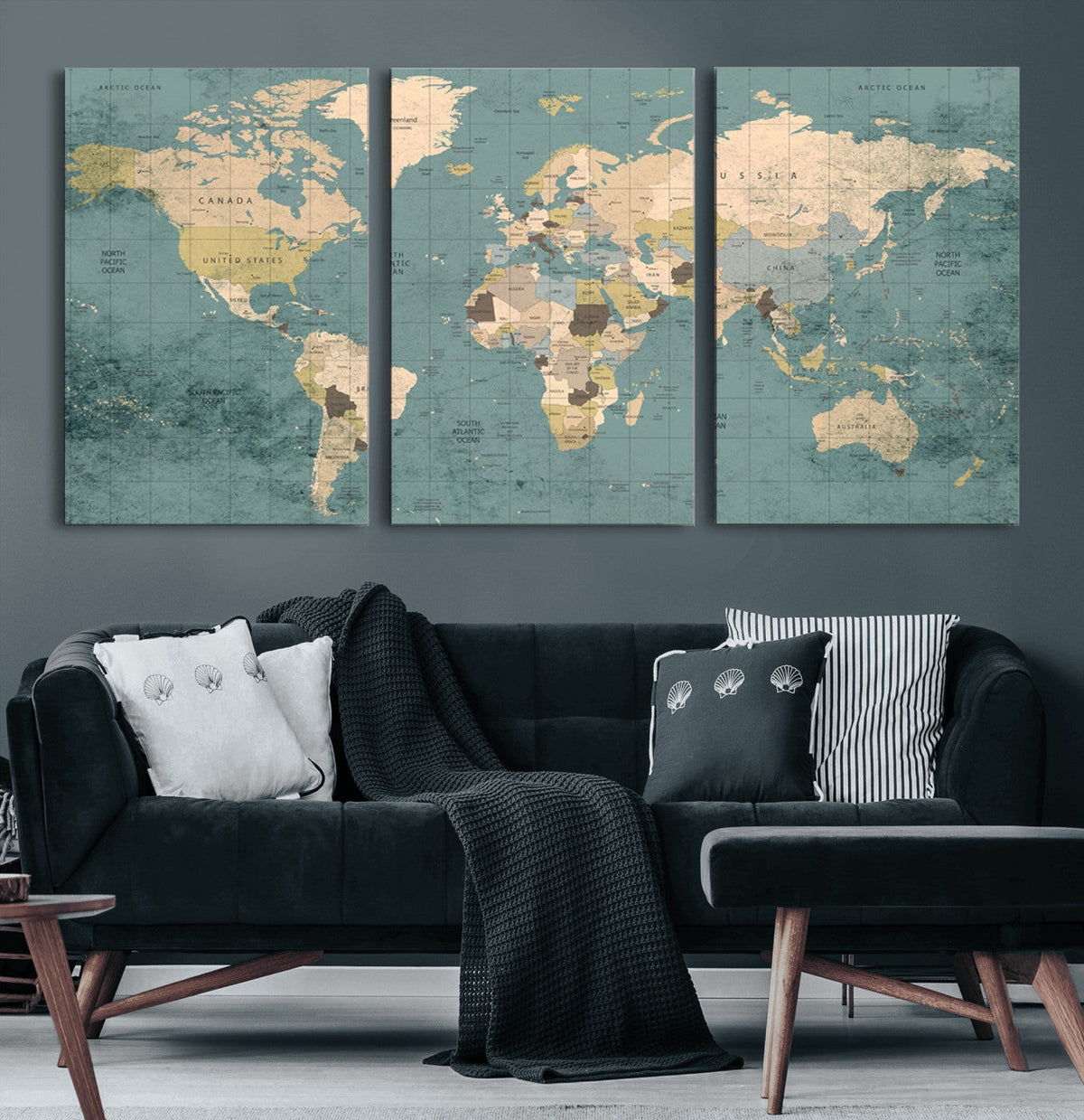 Classic World Map Canvas Print | Framed Vintage Map Wall Art