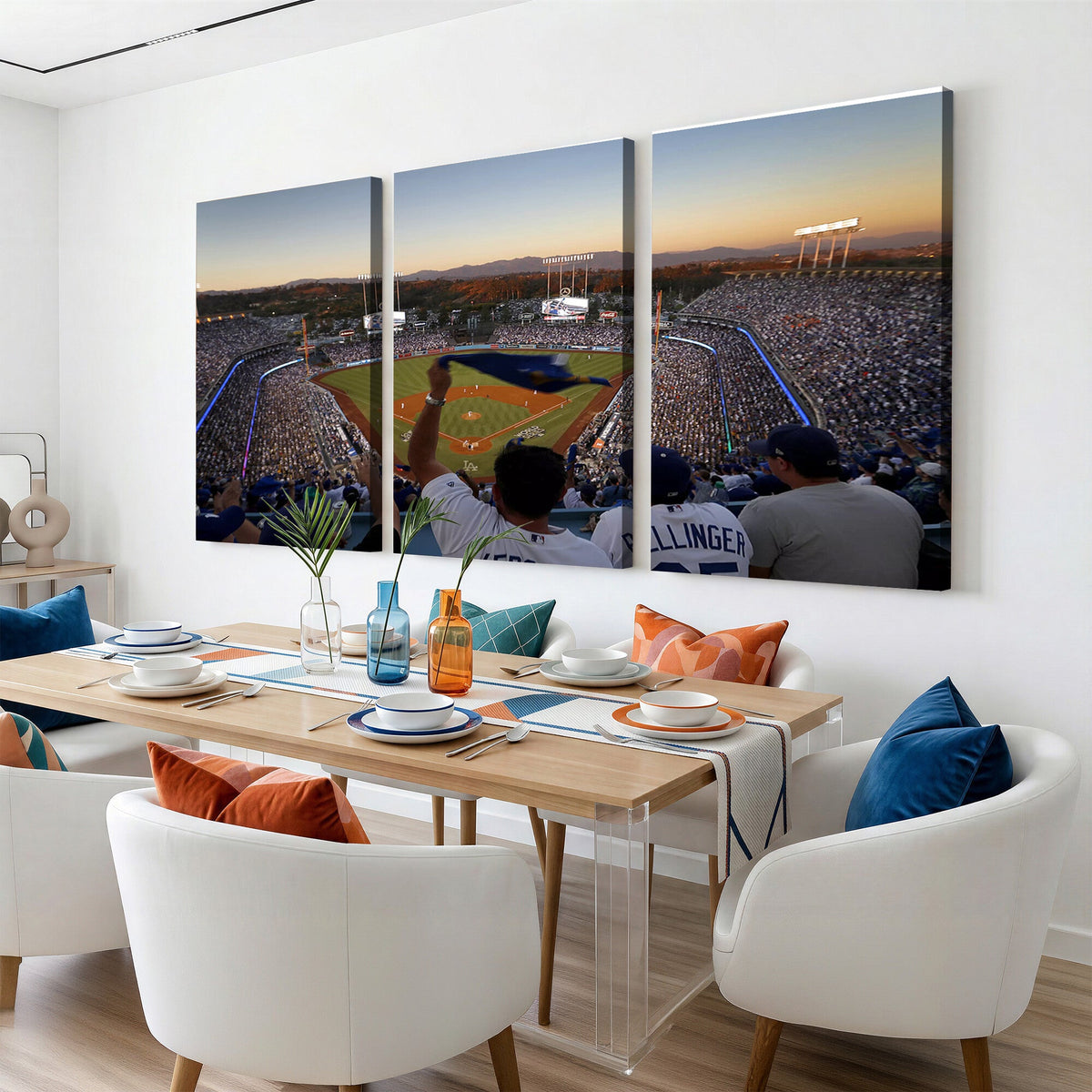 Dodger Stadium Sunset Game Triple Canvas Wall Art, Los Angeles Dodgers MLB Match