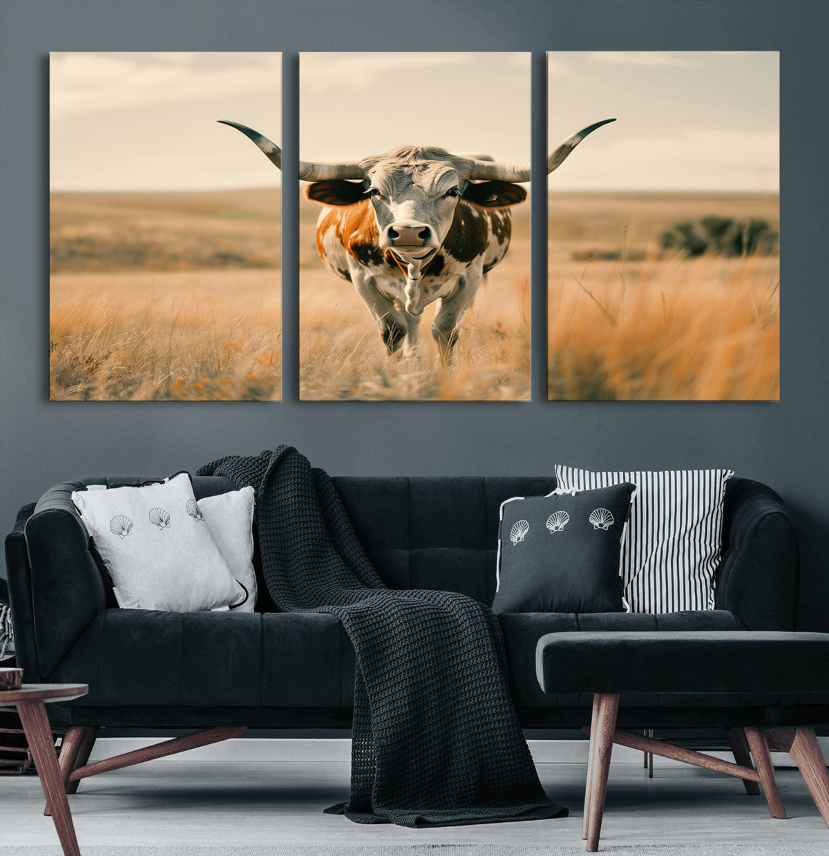 Texas Cow Wall Art Canvas Print for Farm House Wall Decor