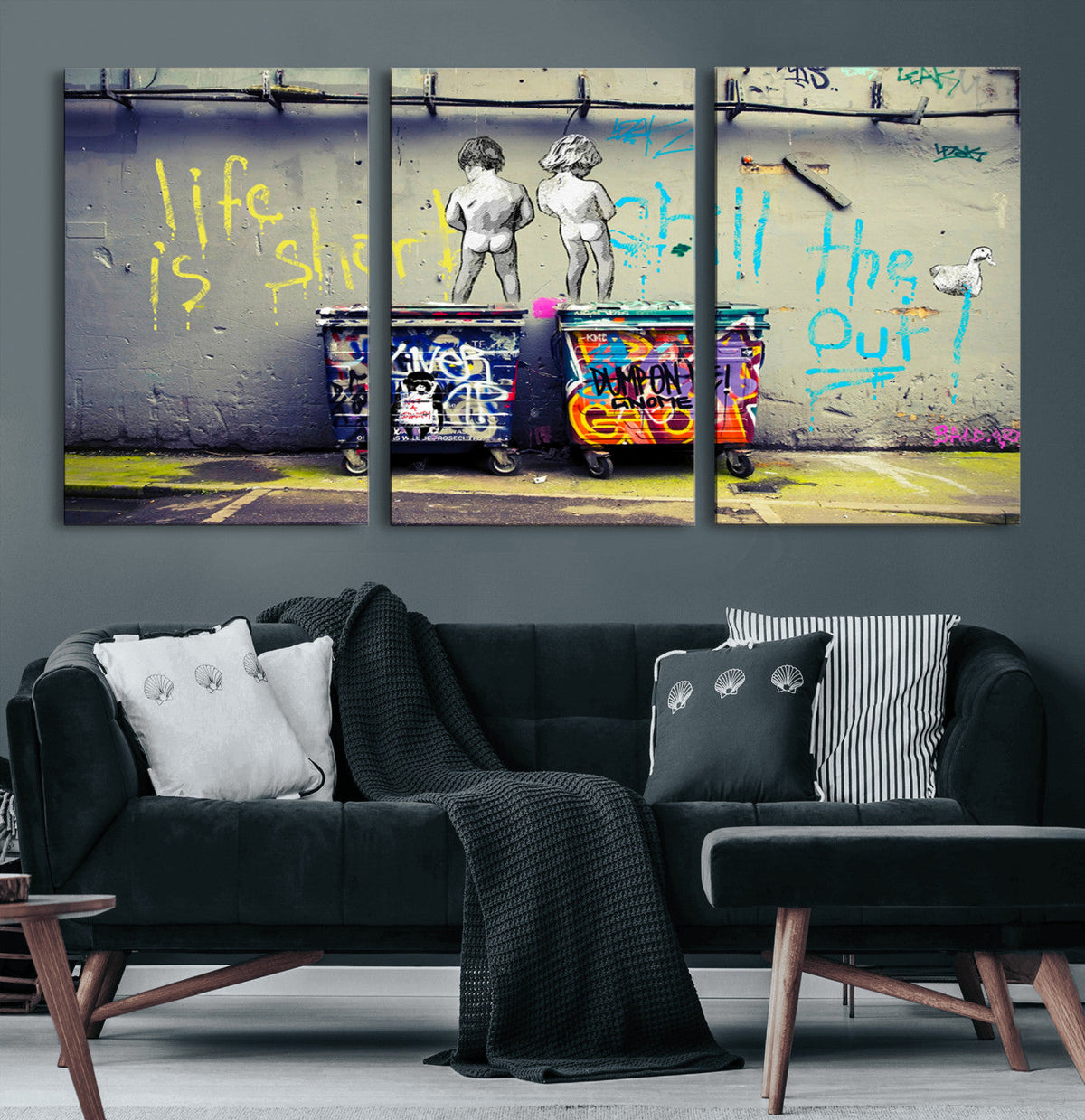 Banksy Life is Short Wall Art, Iconic Graffiti Street Art Canvas Print