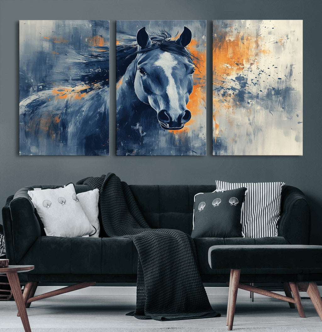 Abstract Blue Horse Wall Art Print Canvas | Western Horse Wall Art for Farmhouse Decor