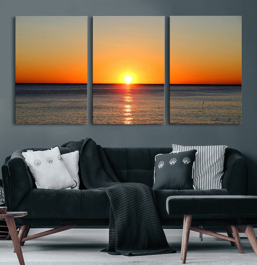 Golden Horizon Sunset Over Ocean Wall Art Canvas Print | Tropical Beach Canvas