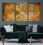 Vintage World Map Canvas Print | Antique Push Pin Travel Map