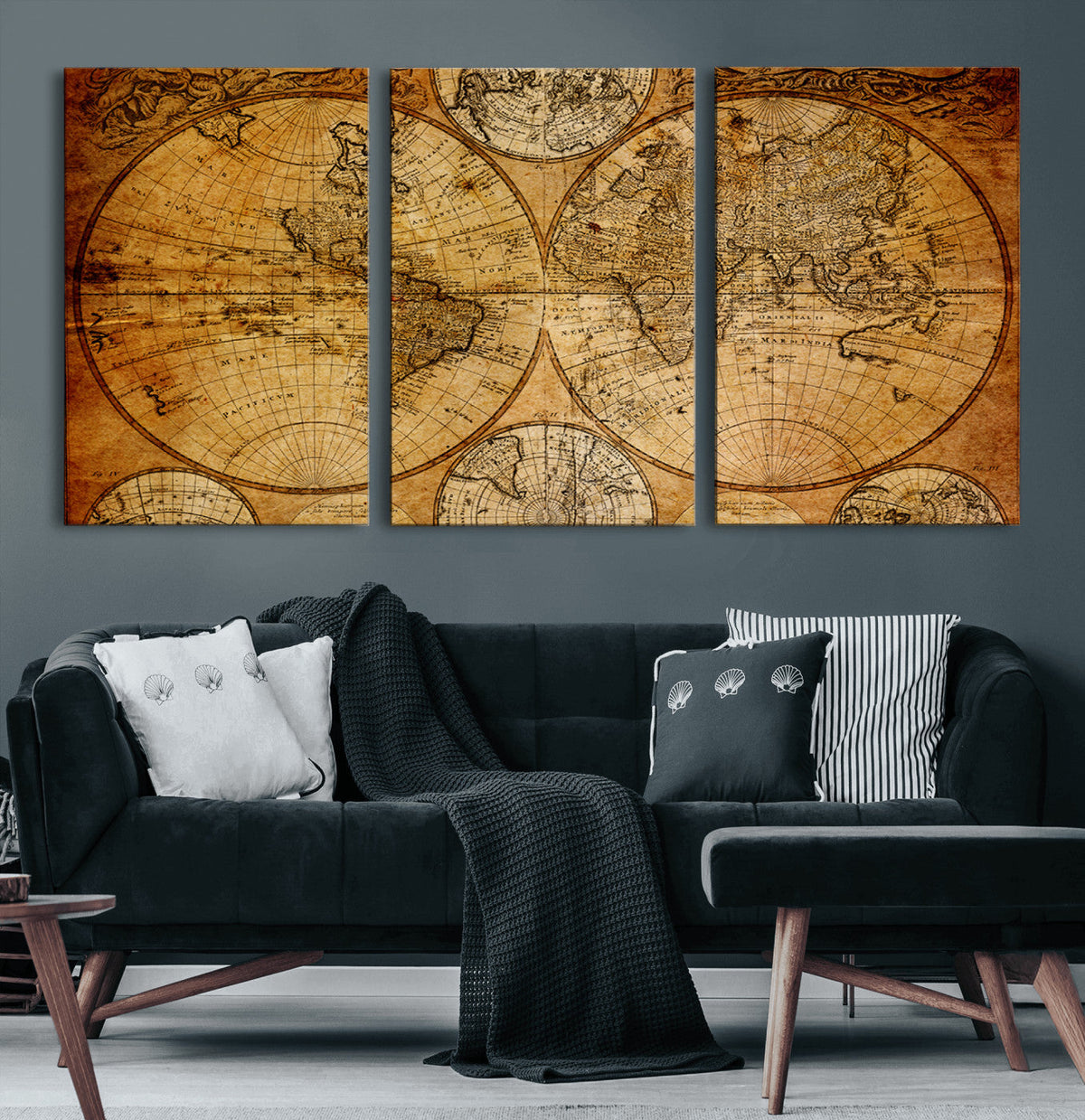 Vintage World Map Canvas Print | Antique Push Pin Travel Map