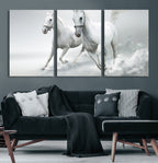 Large Wall Art Canvas Print, Beautiful Running White Horses