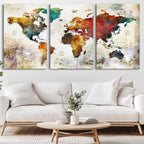 Watercolor World Map Canvas Print | Framed Travel Map Wall Art for Couples