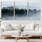 Autumn and Misty Trees in the Forest Wall Art Canvas Print, Foggy Forest Mountain Wall Art