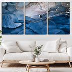 Navy Blue Canvas Art Abstract Print | Elegant Triptych Modern Art