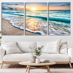 Sunset Beach Waves Canvas Wall Art | Ocean Sunset Coastal Print