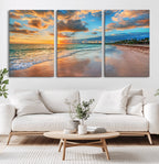 Sunset Beach Canvas Wall Art | Tropical Triptych Seascape Print