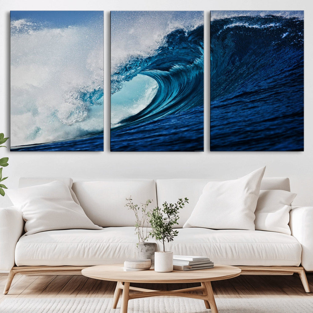 Ocean Wave at Sunset Canvas Art, Large Wall Print of Vibrant Water Waves