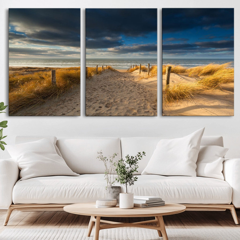 Ocean Beach Dark Clouds Wall Art Canvas Print