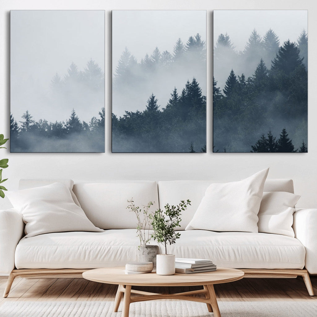 Foggy Pine Forest Wall Art Canvas Print