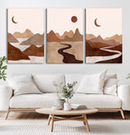 Boho Wall Art Canvas Print Set | Mid-Century Bohemian Wall Artwork, Boho Neutral