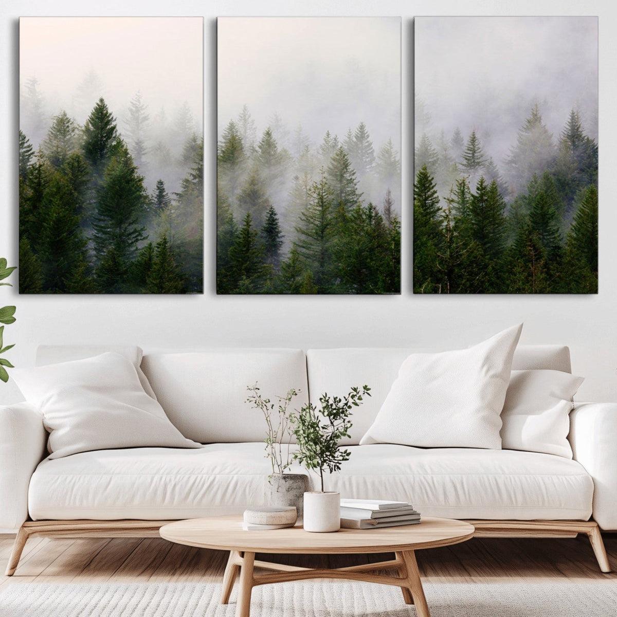 Forest Wall Art Canvas Print | Foggy Forest Wall Art | Pine Wood Forest Print
