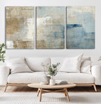 Abstract Blue and Beige Wall Art, Modern Minimalist Canvas Print Set