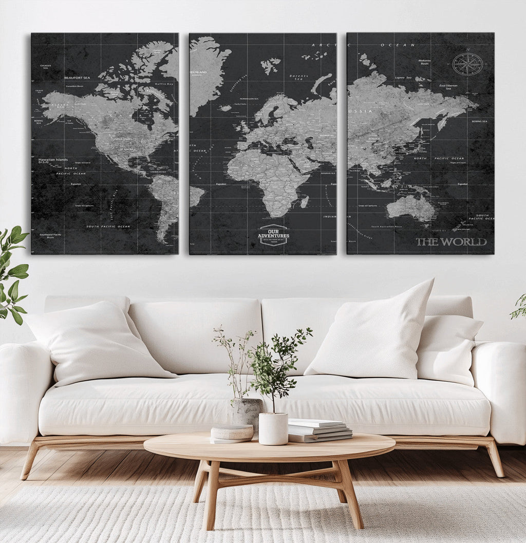 World Map Canvas Print, Detailed Map of the World Wall Art for Home or Office