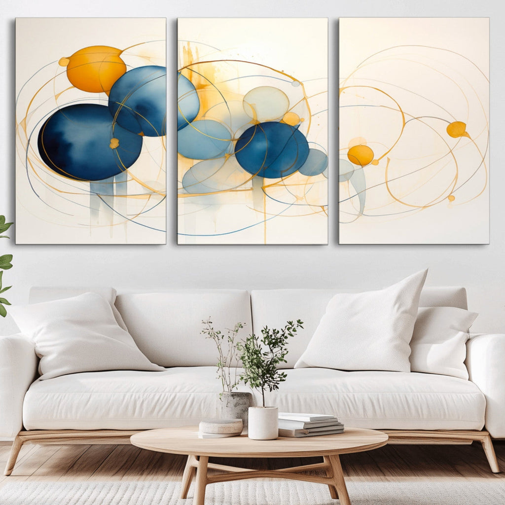 Geometric Blue Orange Abstract Wall Art Canvas, Geometric Blue Orange Canvas Print