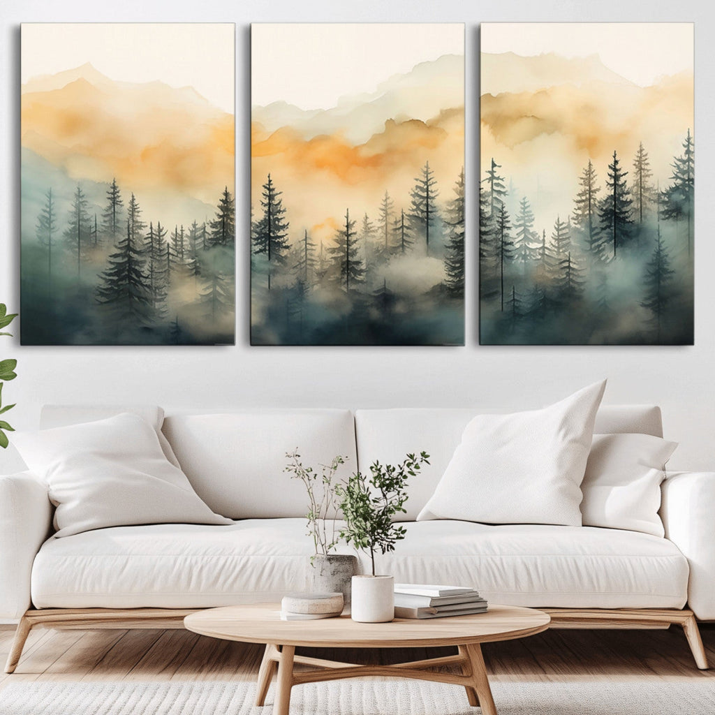 Abstract Forest Print | Mountain Wall Art | Autumn Landscape Canvas Print