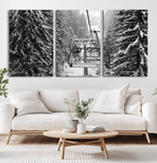 Winter Ski Lift Black and White Canvas Wall Art | Alpine Escape in Minimalist Style