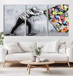 Banksy Art Behind the Curtain Street Wall Art Canvas Print | Urban Graffiti Style Wall Decor