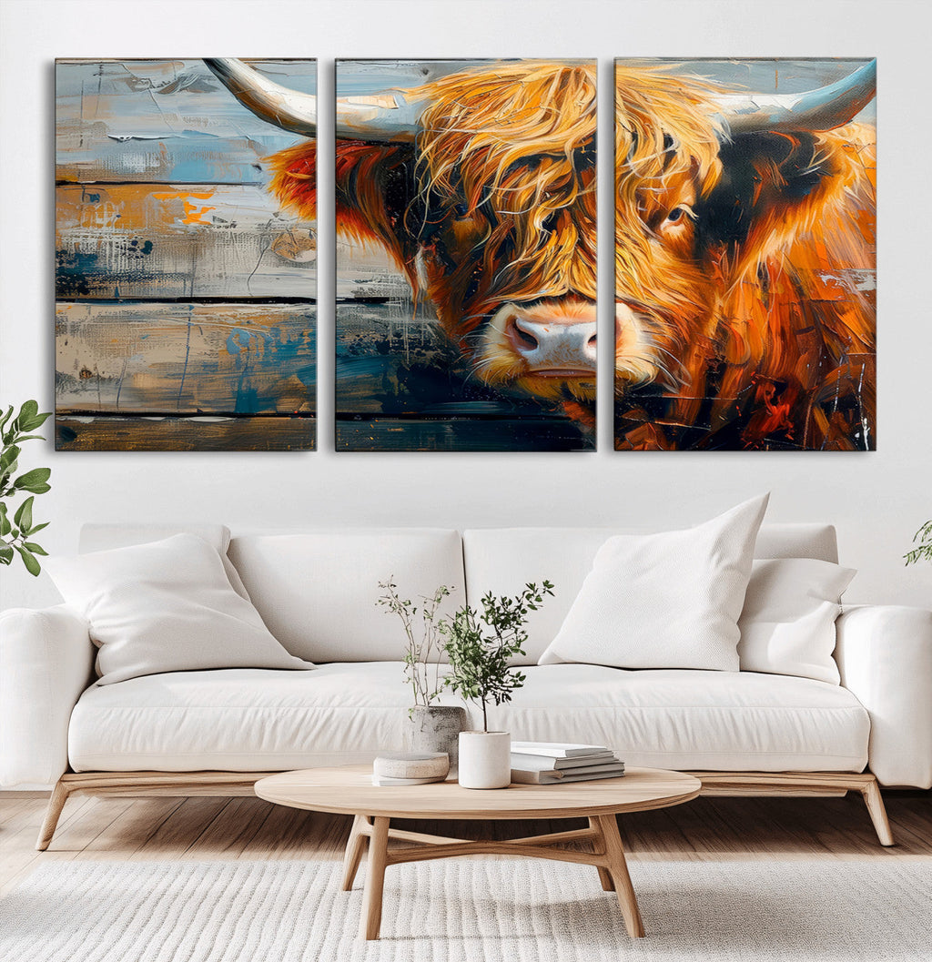 Highland Cow Abstract Canvas Wall Art, Bold Farmhouse Decor