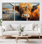 Highland Cow Abstract Canvas Wall Art, Bold Farmhouse Decor