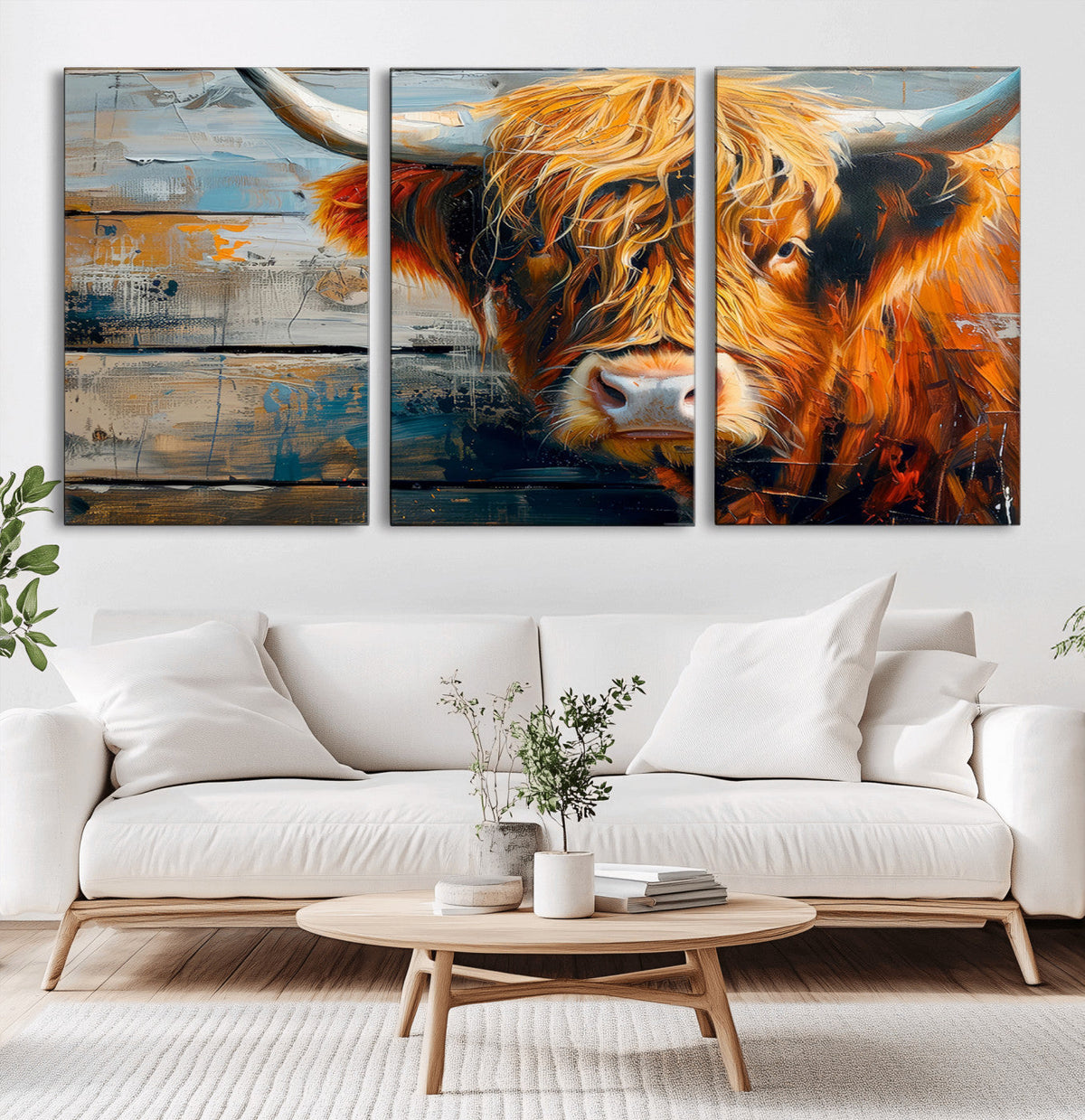 Highland Cow Abstract Canvas Wall Art, Bold Farmhouse Decor