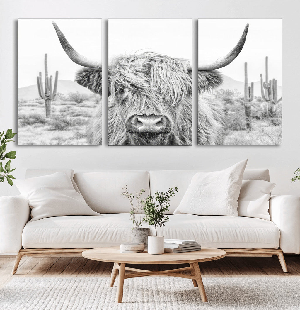 Rustic Charm, Cow Longhorn Black White Bighorn Wall Art