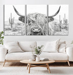 Rustic Charm, Cow Longhorn Black White Bighorn Wall Art