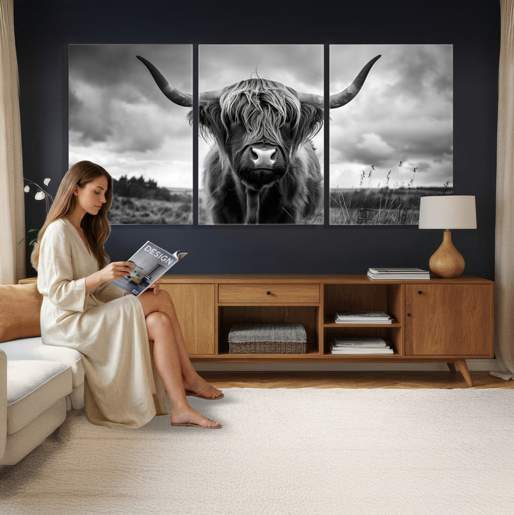 Scottish Cow Wall Art Canvas Print, Longhorn Wall Art