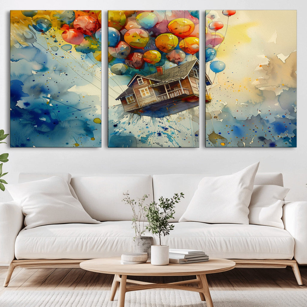 UP-Inspired Floating House with Balloons Canvas Art | Colorful Wall Decor
