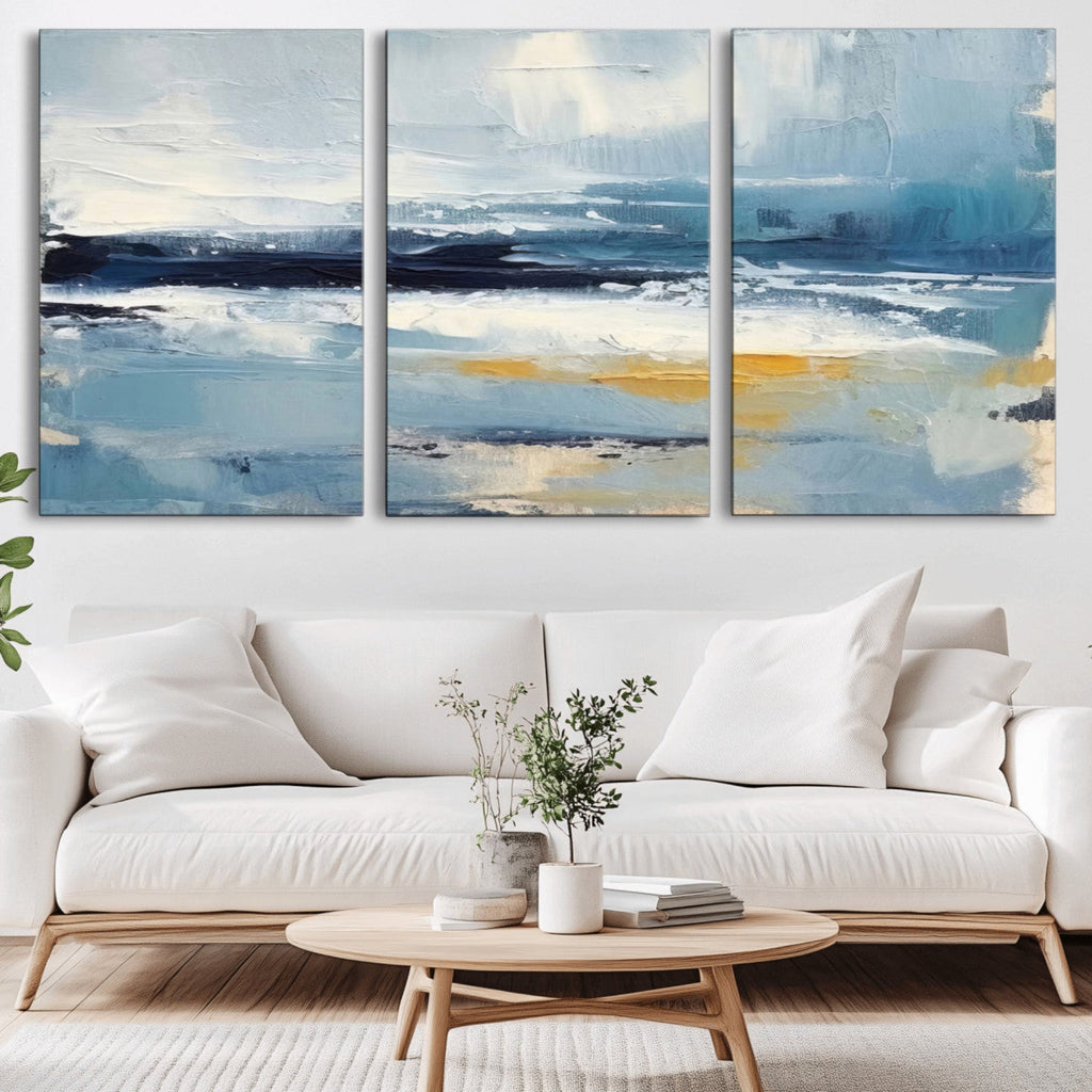 Abstract Ocean Canvas Wall Art - Coastal Blue and Gold