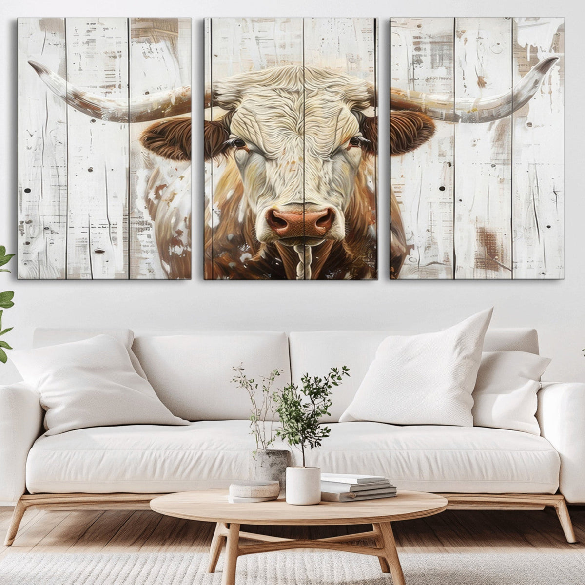 Rustic Longhorn Bull Wall Art Canvas Set