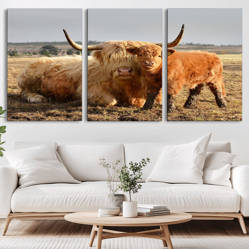 Highland Cow Canvas Wall Art Animal Print for Farm House Decor