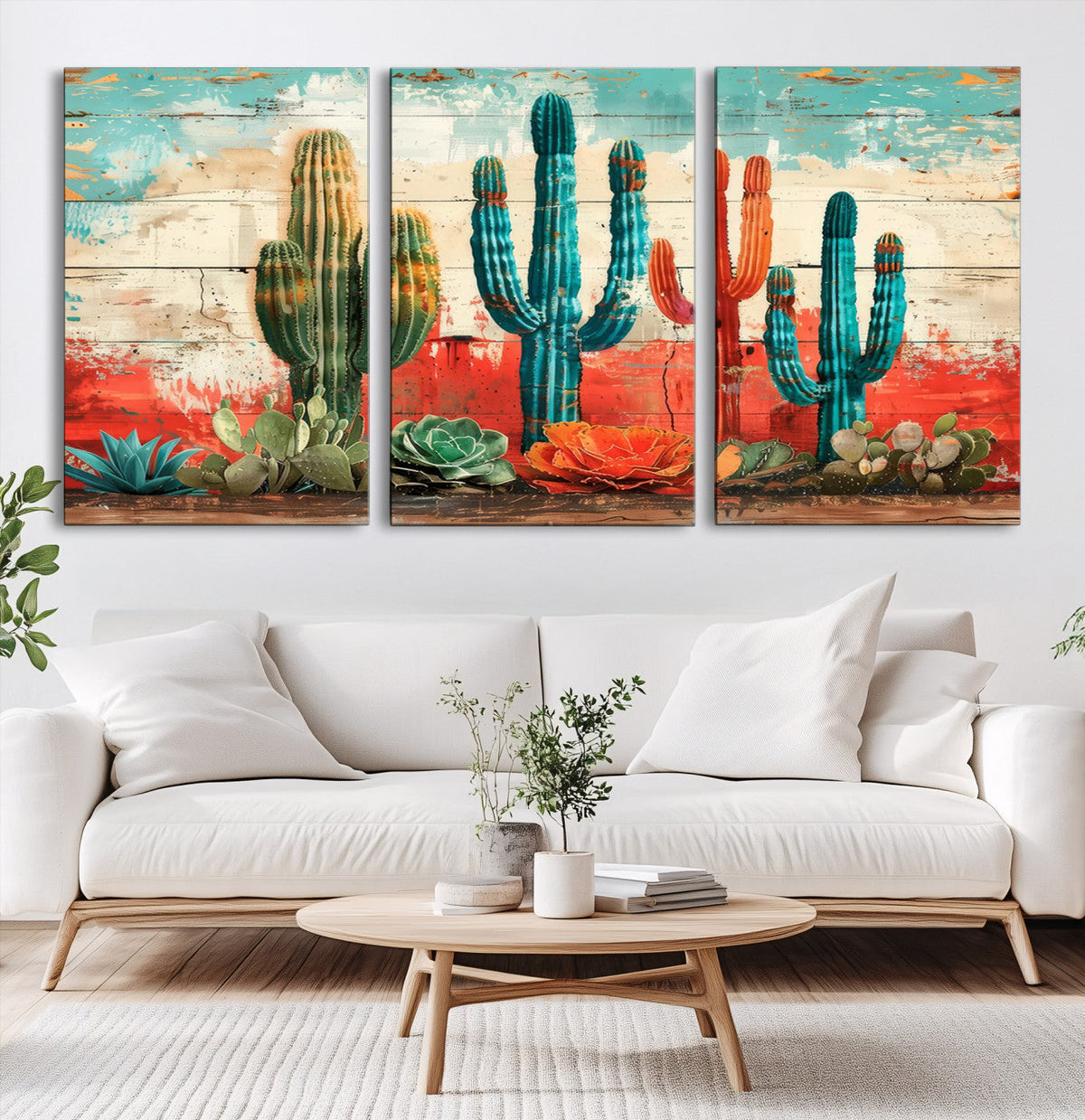 Colorful Cacti Wall Art | Framed Vibrant Succulent Canvas