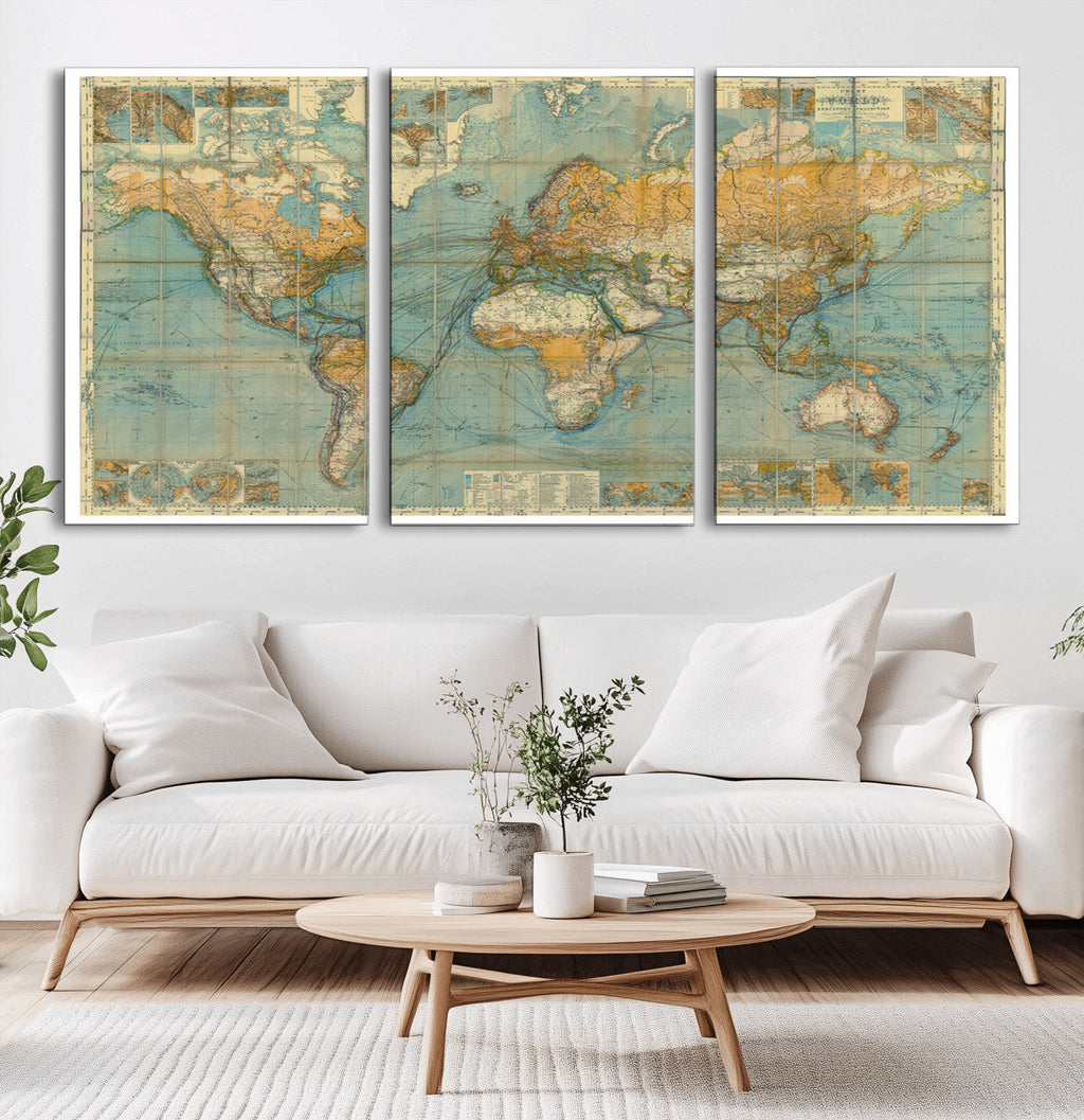 Push Pin World Map Canvas Print | Travel Tracker Wall Art for Couples