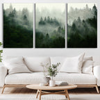 Misty Forest Wall Art | Tranquil Green Woodland Canvas Print