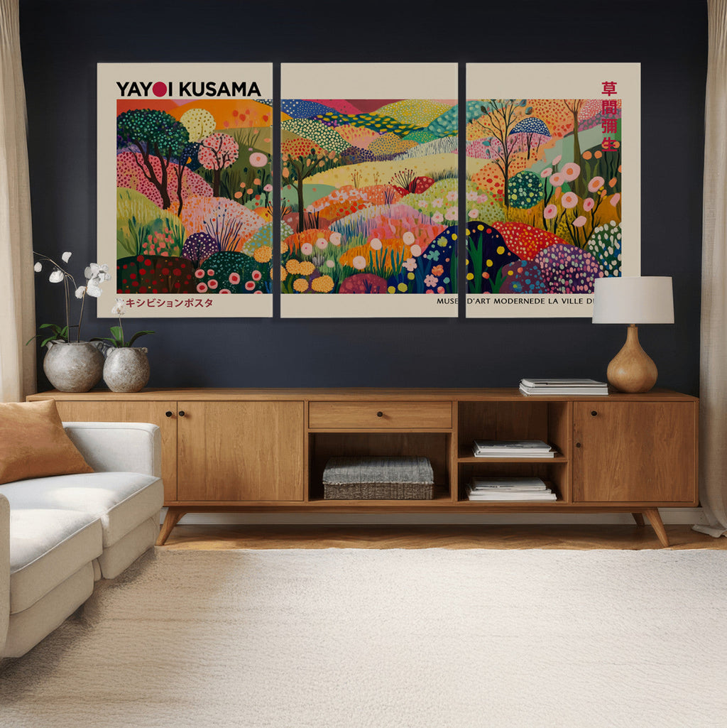Framed Yayoi Kusama 1986 Wall Art Print | Japanese Wabi Sabi Vibrant Abstract Landscape Canvas