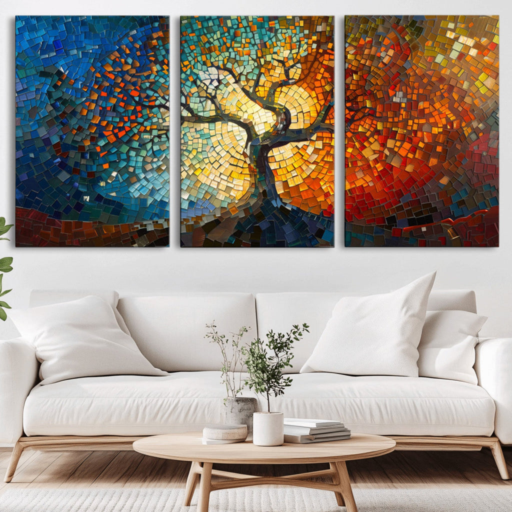 Yggdrasil Tree of Life Mosaic Stained Glass Wall Art Canvas Print