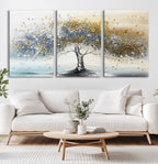 Golden and Silver Tree Wall Art | Framed Elegant Leaves Canvas