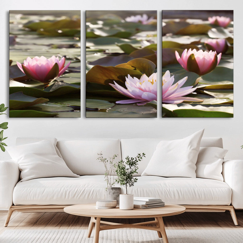 Lotus Flower Wall Art Canvas Print, Water Lily Large Wall Art for Yoga Room Decor