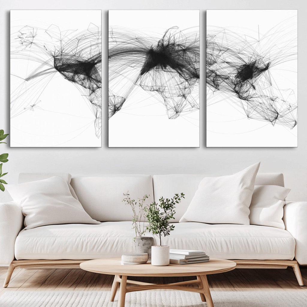 Flight Routes Air Traffic Map Canvas Wall Art, World Flight Routes Print