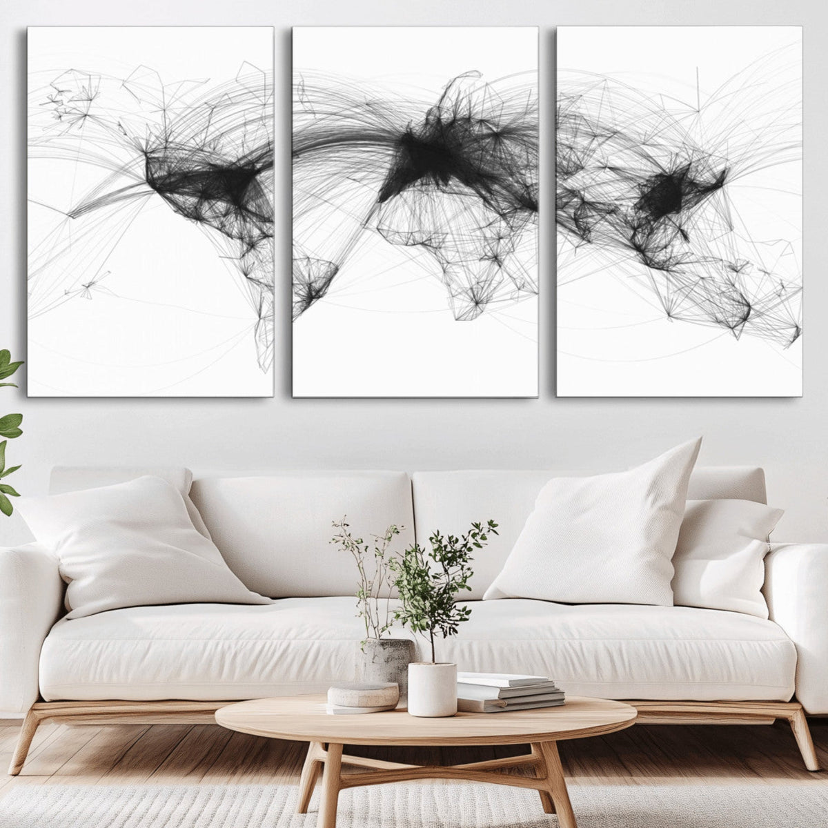 Flight Routes Air Traffic Map Canvas Wall Art, World Flight Routes Print