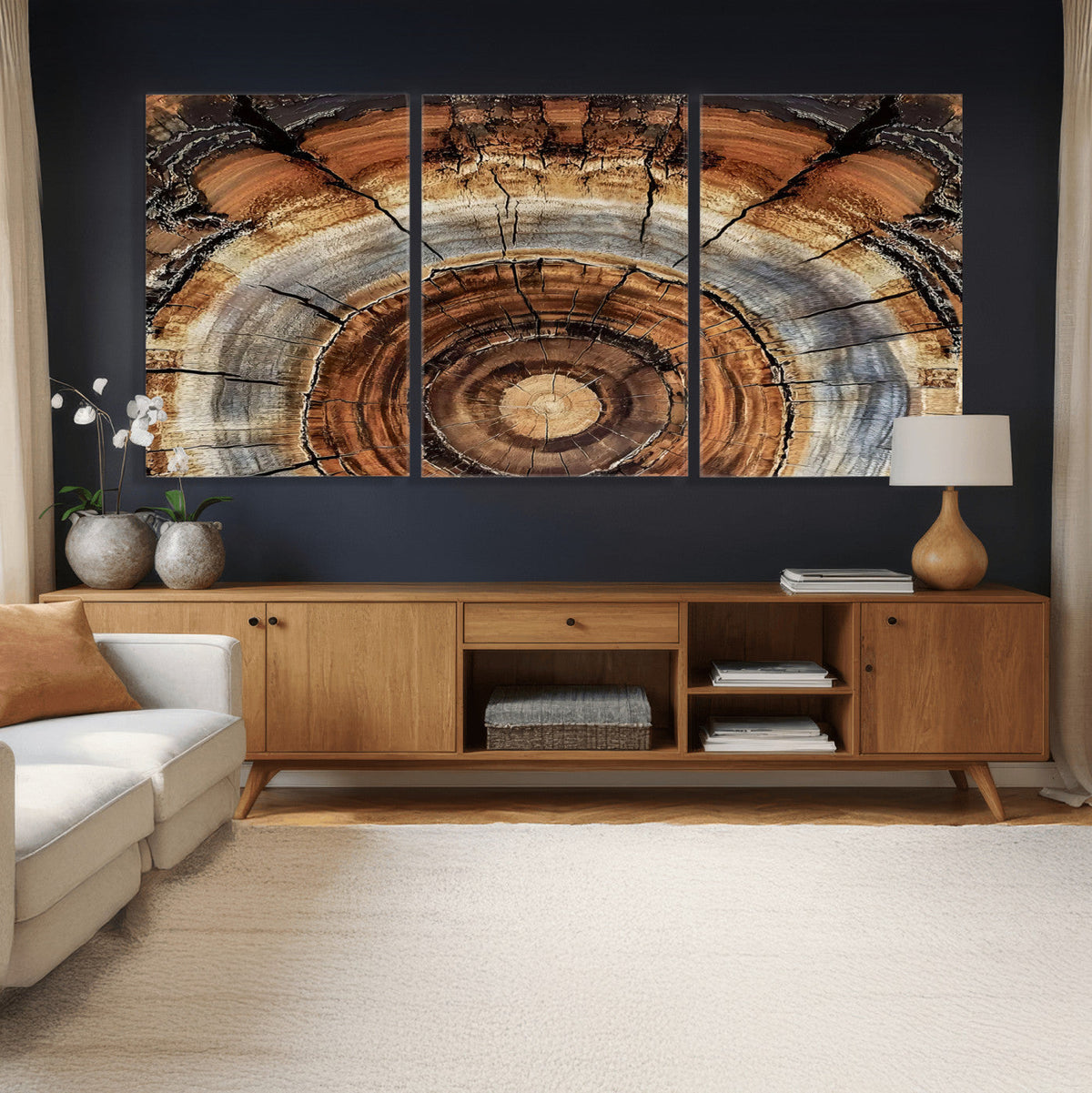 Tree Rings Wall Art Canvas Print, Rustic Wood Grain